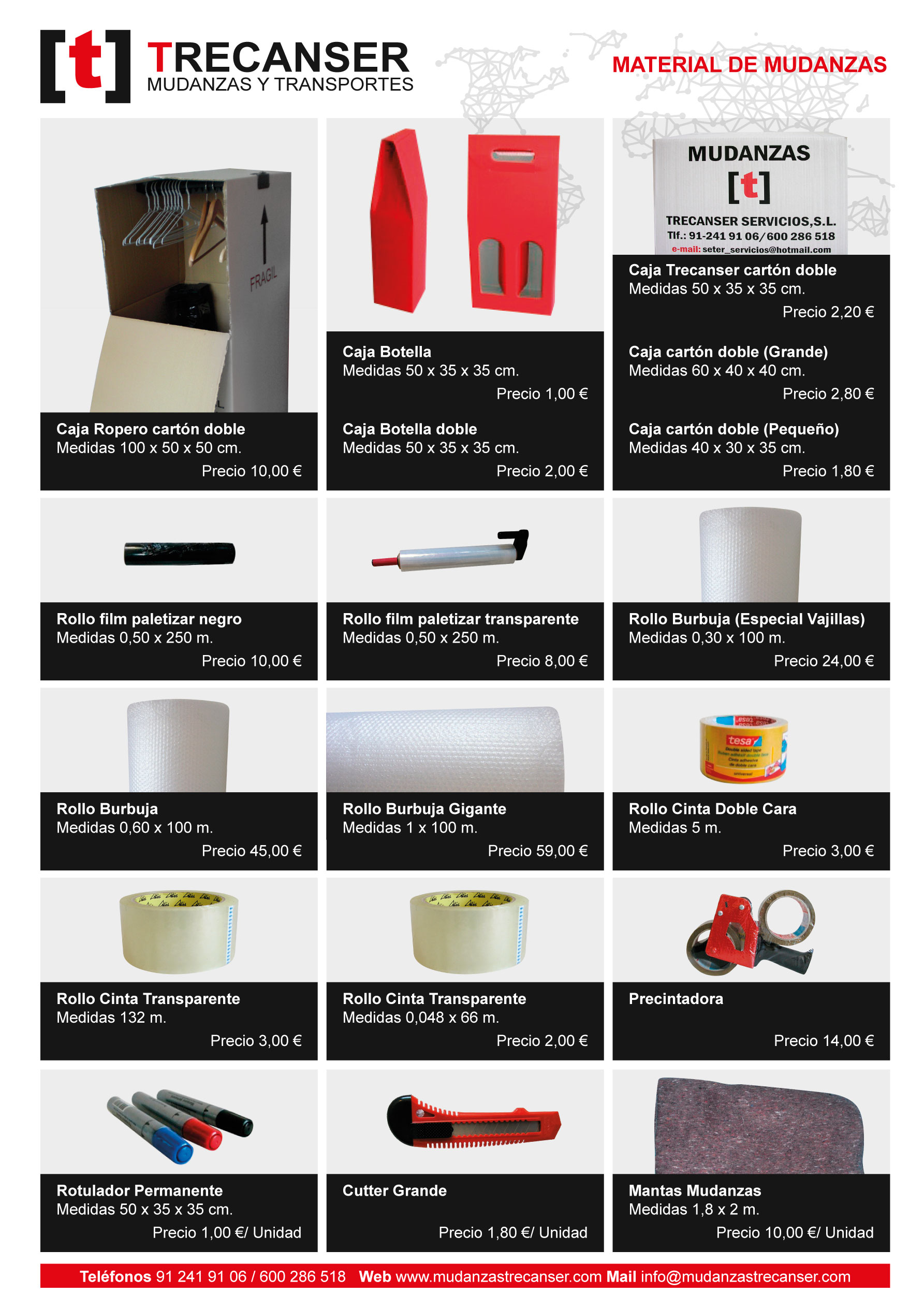 LISTA DE PRECIOS DE MATERIAL DE EMBALAJE