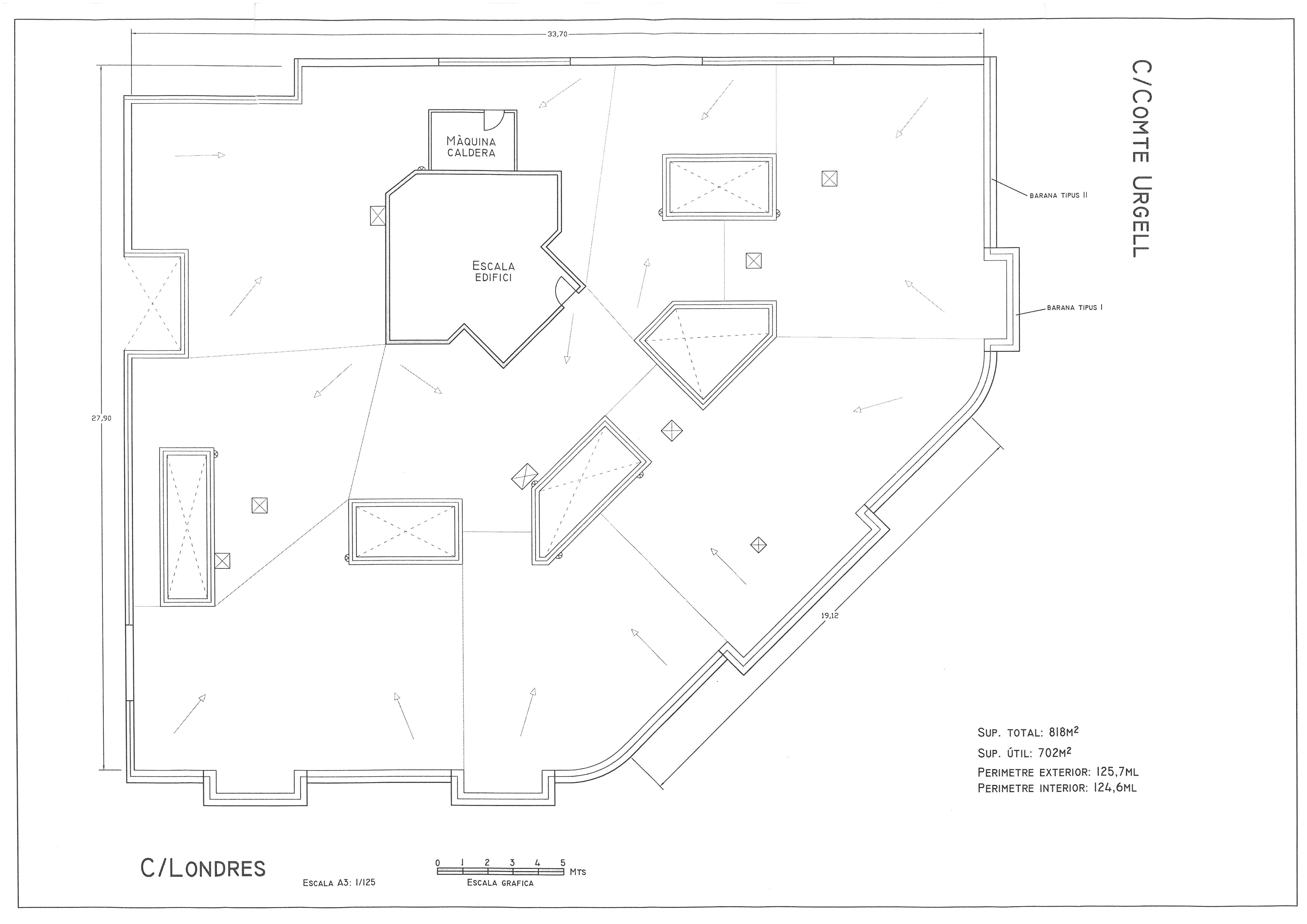 Plànol de Vista Aèrea de coberta a C/Comte d'Urgell de Barcelona
