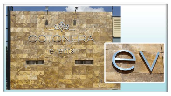 Salones La Cotonera Diseño de Marca y rotulación de fachada con letras Córporeas