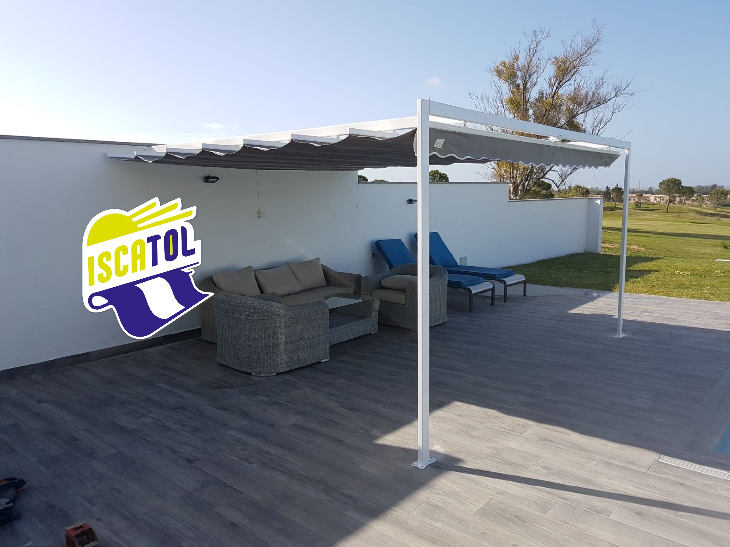 TOLDO PLANO DE PALILLERIA CON PORTERIA DELANTERA