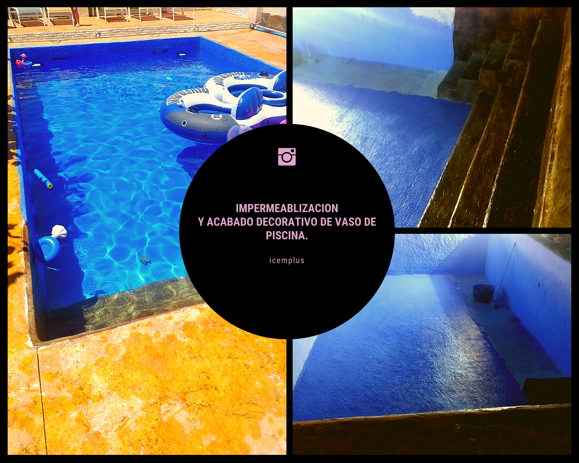 IMPERMEABLIZACION Y ACABADO DECORATIVO DE VASO DE PISCINA. MEDIDAS: 8 largo x 4 ancho x 2 fondo.