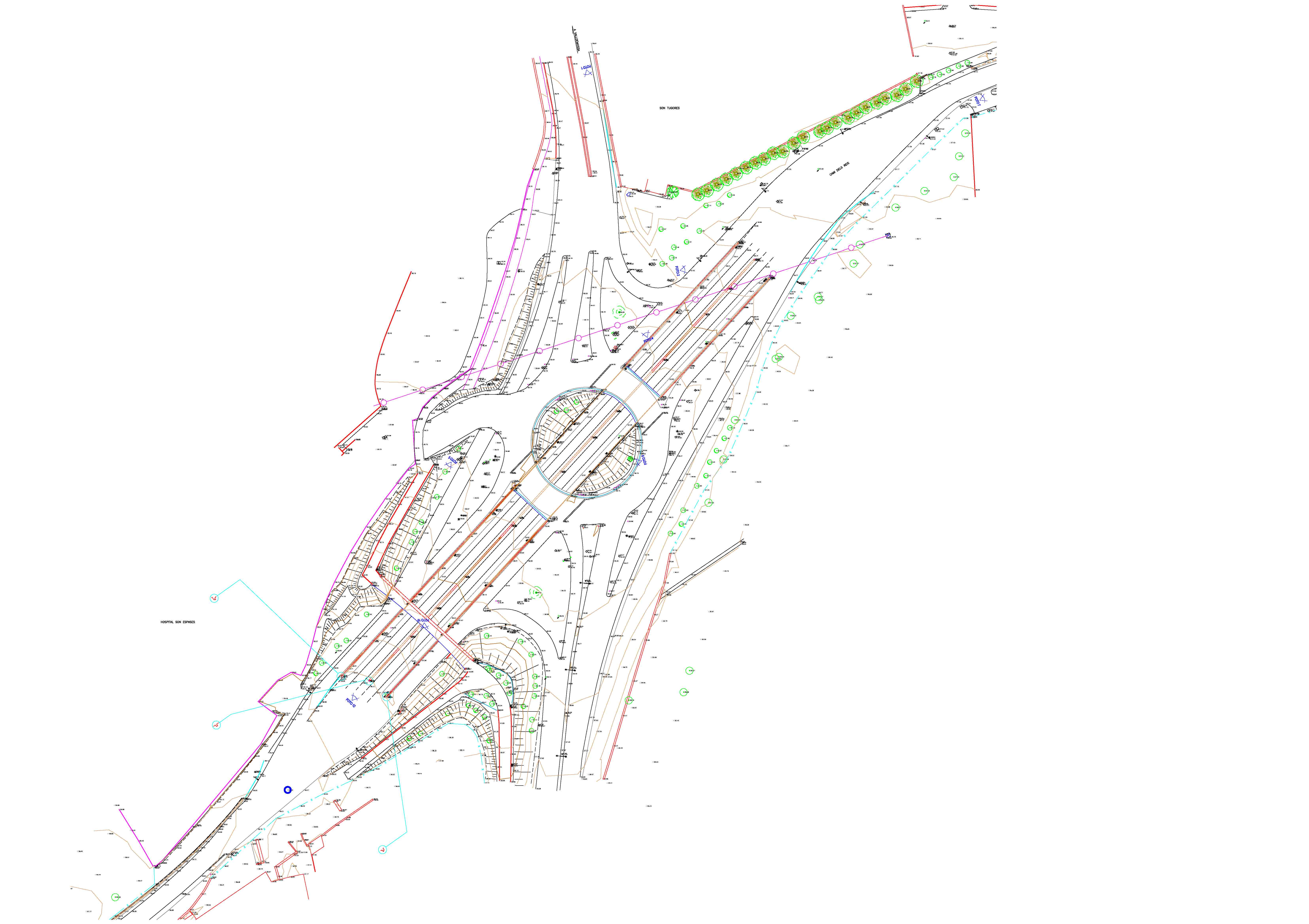 Topográfico detallado de un enlace de Carreteras. 