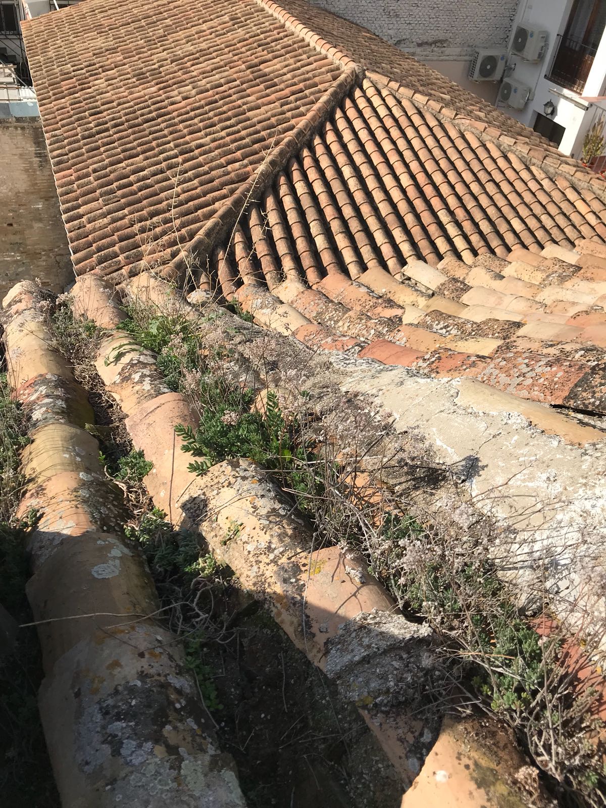 Limpieza de tejados y colocación de canales en el Albayzin,,