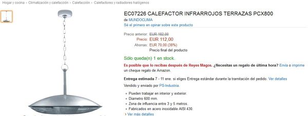 CALEFACTOR INFRARROJOS TERRAZAS