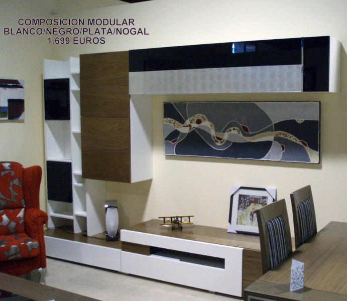 COMPOSICION SALON NOGAL Y LACADO NEGRO/BLANCO