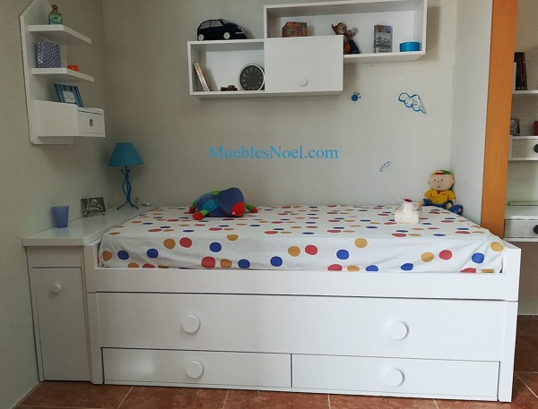 Dormitorio juvenil blanco con camanido para 105