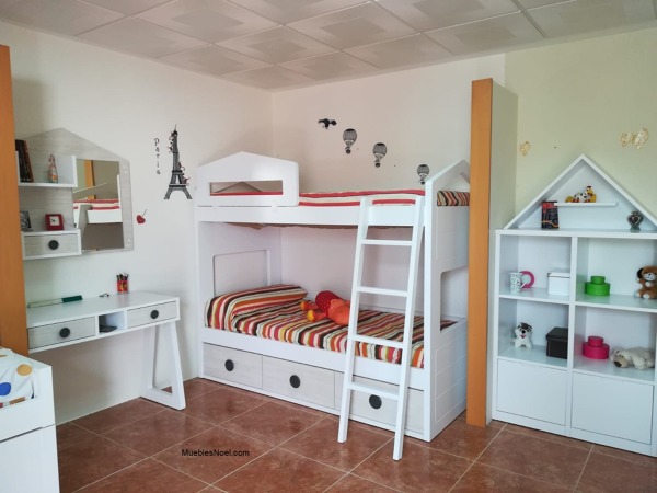 Dormitorio juvenil blanco con litera