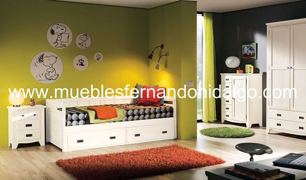 Dormitorio juvenil ocean pino macizo blanco glaseado.