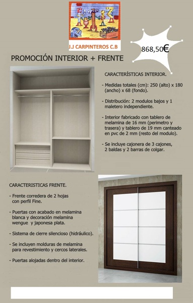interior de armario + frente melaminico + momtaje