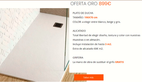 Oferta Oro Cambiar bañera por ducha  899€