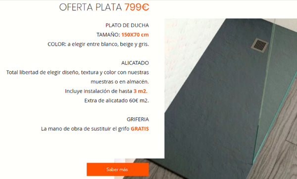 Oferta Plata Cambiar bañera por ducha  799€