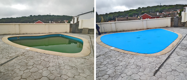 Piscina sin y con cobertor de invierno