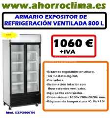Oferta Armario Expositor Refrigeración Ventilada 800 L 1060 € + IVA