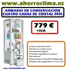 Oferta Armario Expositor Conservación 4 Caras De Cristal. 285 Litros
