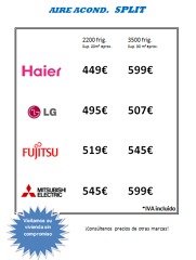 Aire acondicionado split 2200 y 3500 frig.