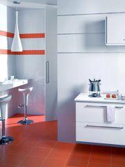 Cocina con azulejos de 30x90 cm blancos 