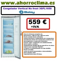 Congelador vertical una puerta No-Frost, ancho 60 cm. Puerta acabado titanio antihuellas  Balay 3GFL1658 clase 