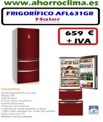 frigorífico  combi total no frost clase A+ de haier modelo AFL631GR en cristal rojo con cajones congelador