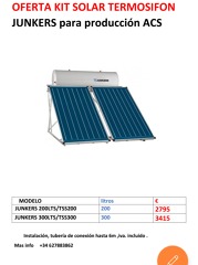 Kit solar termosifon Junkers para ACS (agua caliente sanitaria)