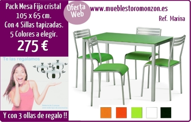 Pack mesa cocina de crista fija l y 4 sillas.