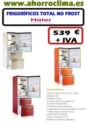 rigorífico  combi total no frost clase A+ de haier con cajones congelador color crema,rojo y naranja