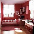 Habitación con combinados de rojos