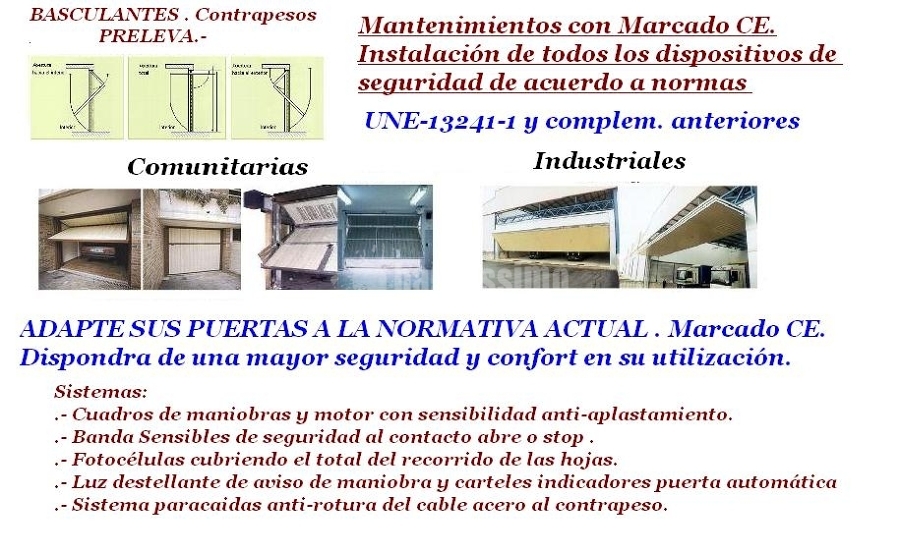Adaptación de puertas automáticas a normas UNE. Marcado CE.