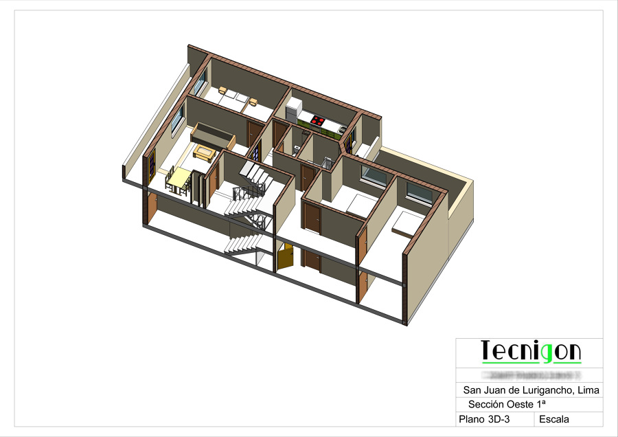 3D sección por planta primera