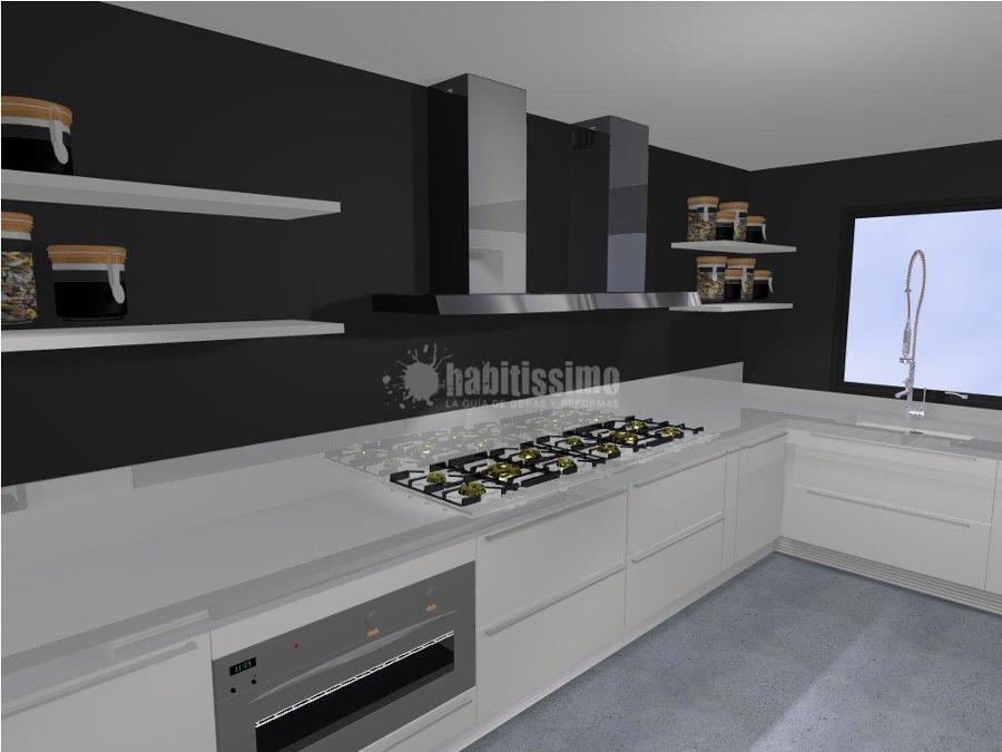 Cocina, bancos, taburetes y barra de un nuevo restaurante