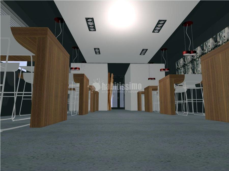 Cocina, bancos, taburetes y barra de un nuevo restaurante