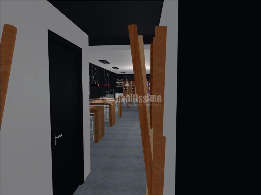 Cocina, bancos, taburetes y barra de un nuevo restaurante