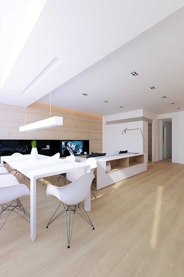 salón en blanco y madera