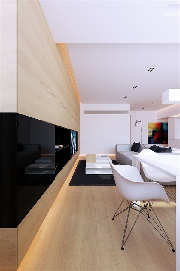 salón moderno con madera