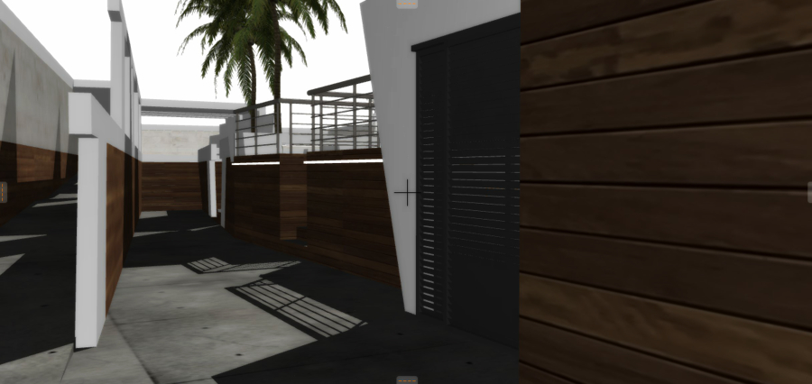 Acceso a planta baja con habitaciones y salón de juegos.