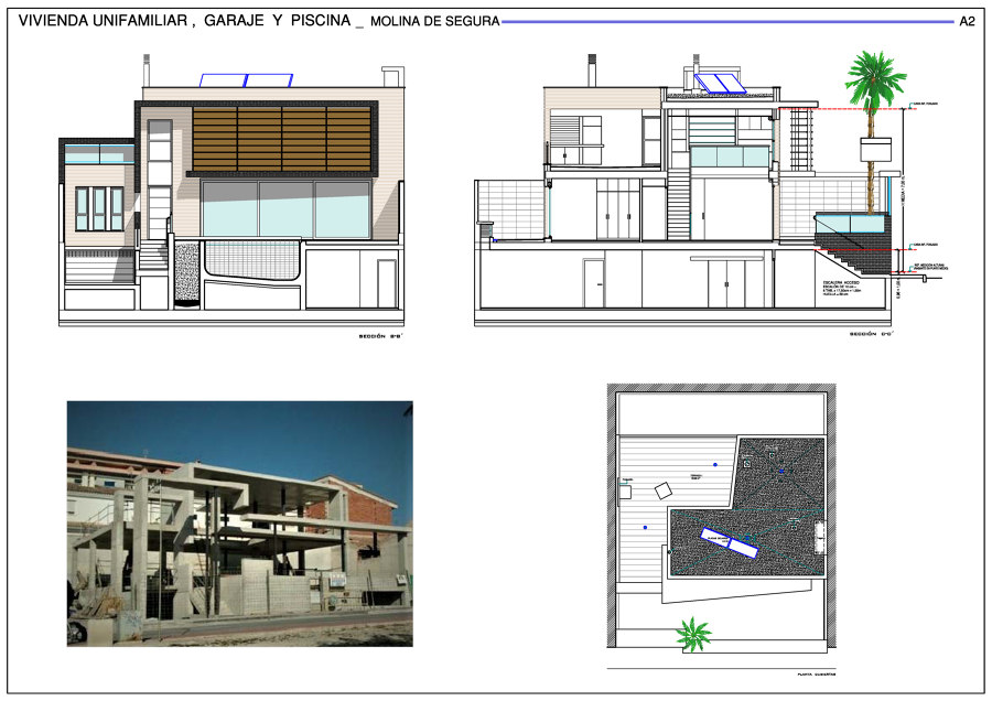 Alzado principal, cubierta  y secciones