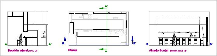 Alzado y secciones zona de barra