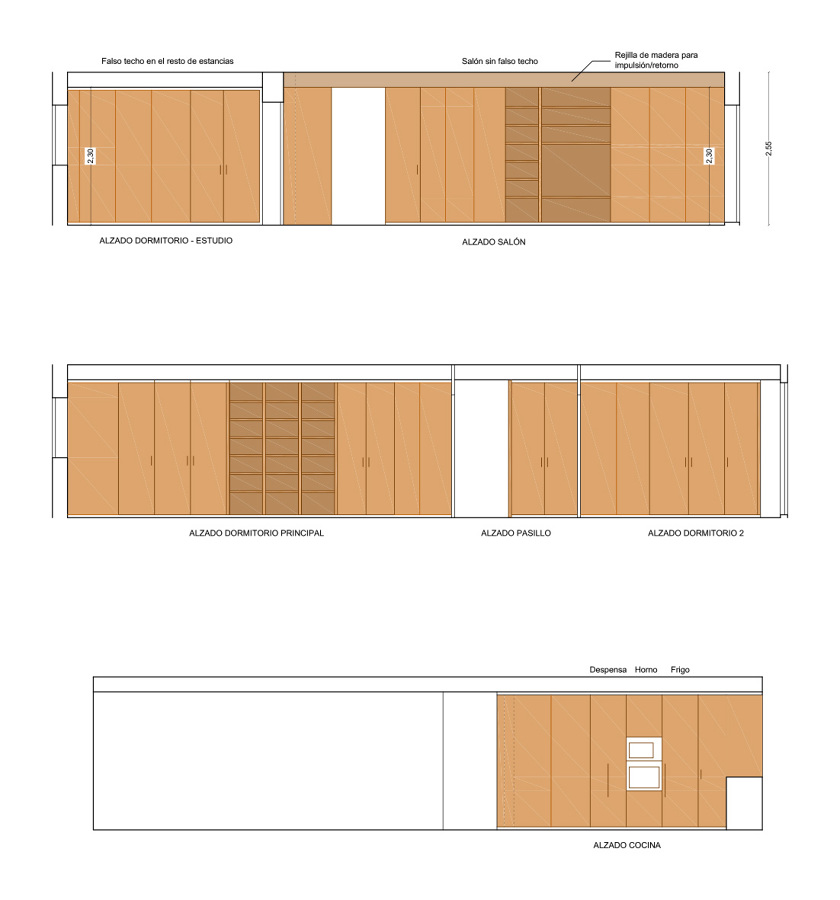 Alzados de estancias y muebles diseñados para la nueva vivienda