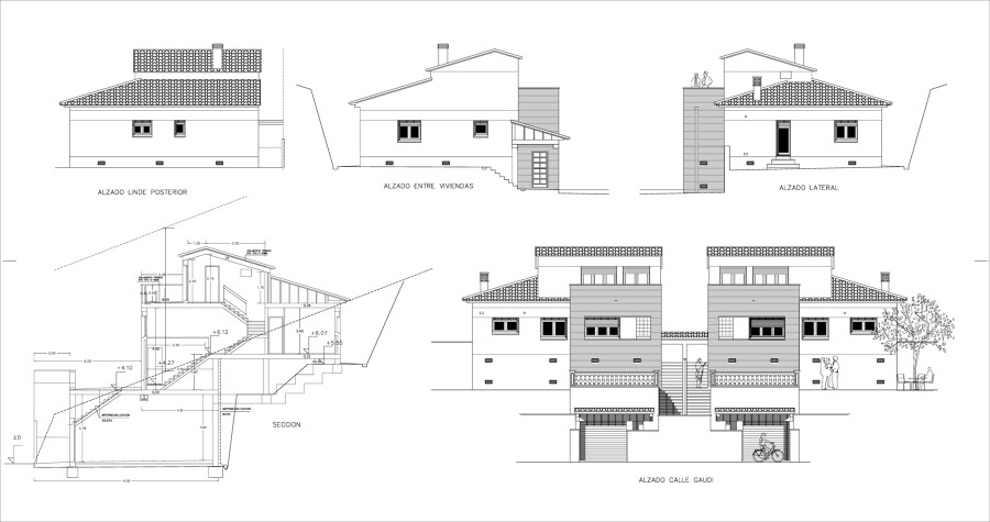 Alzados  viviendas unifamiliares adosadas.