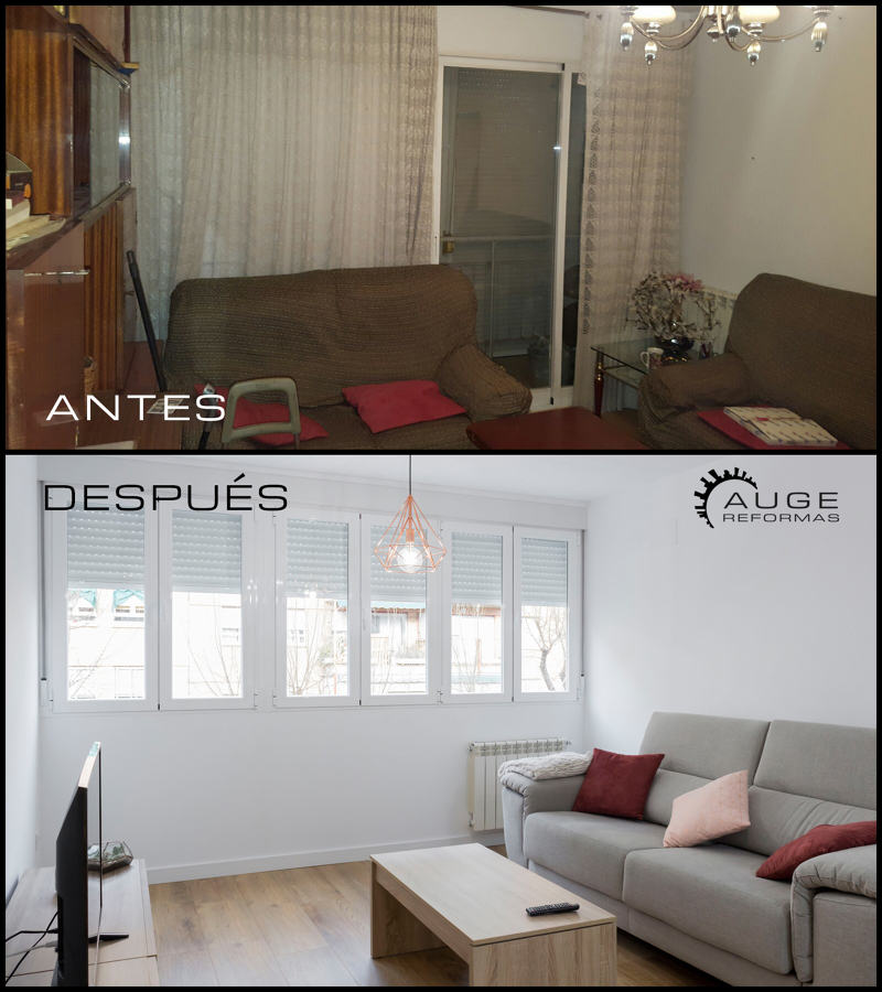 Antes y después cerramiento salón