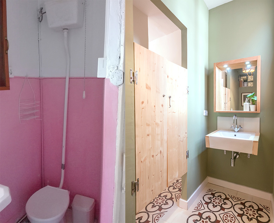 Antes y después de aseo para suite con bañera en habitación