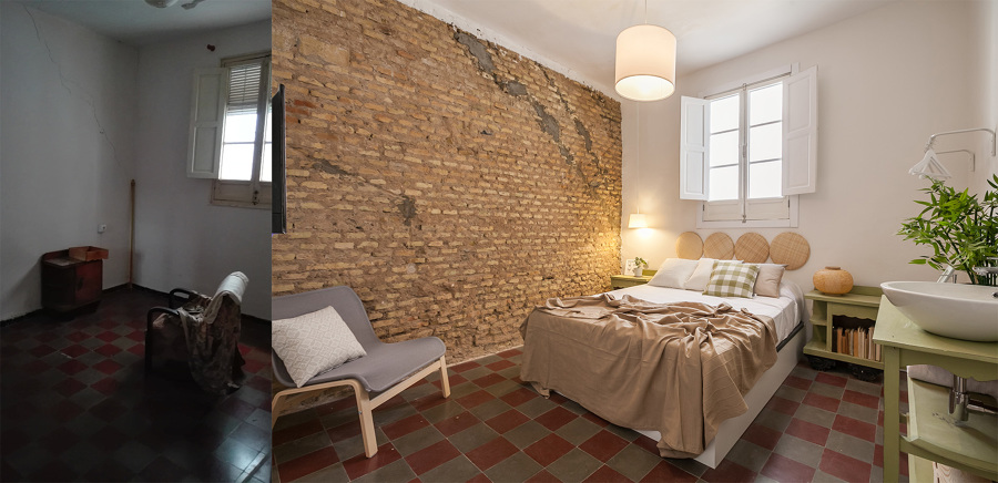 Antes y después de habitación con lavabo incorporado