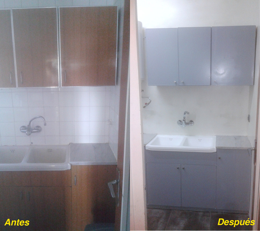 Antes y después de la zona del fregadero