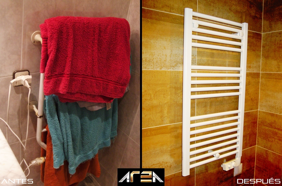 Antes y después instalación de radiador toallero eléctrico