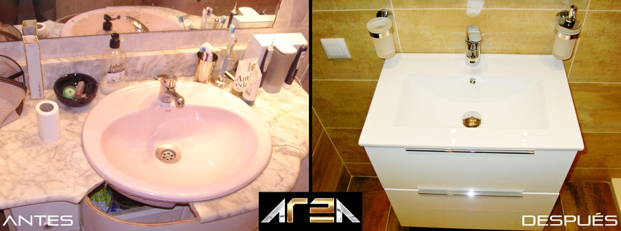Antes y después instalación mueble de baño.