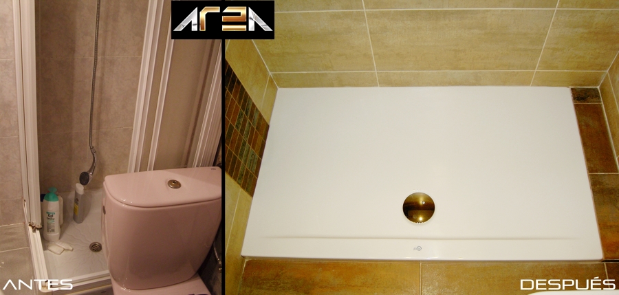 Antes y después instalación plato ducha acrílico
