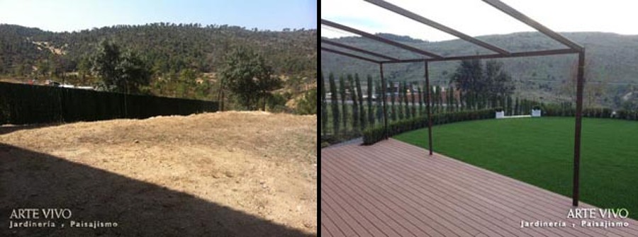 Antes y después > Zona Central con TARIMA TECNOLÓGICA y CÉSPED ARTIFICIAL