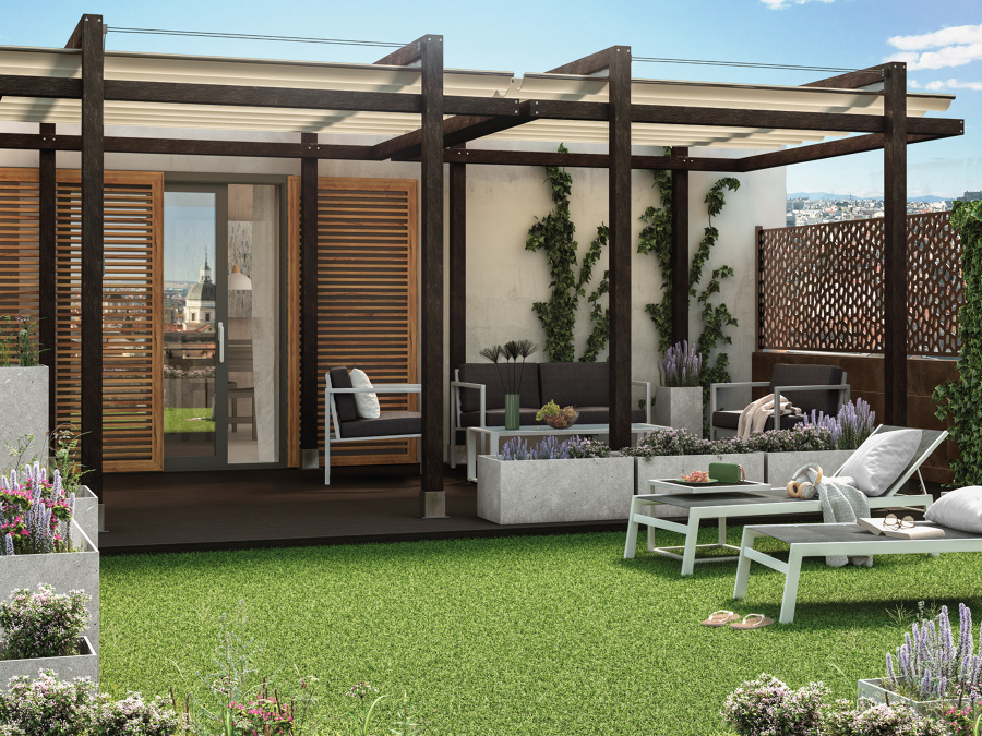Atico con pérgola y césped artificial