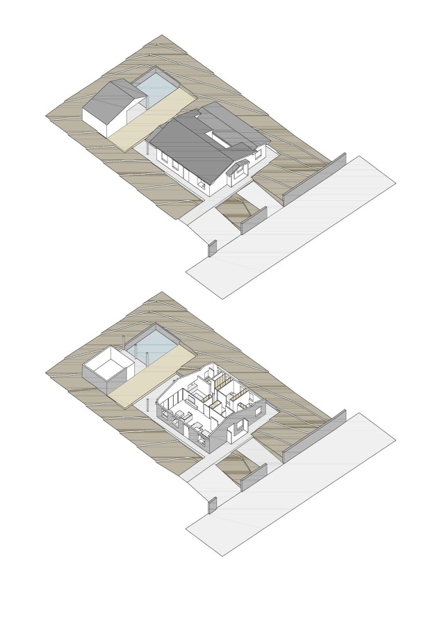Axonometría de la vivienda en la parcela