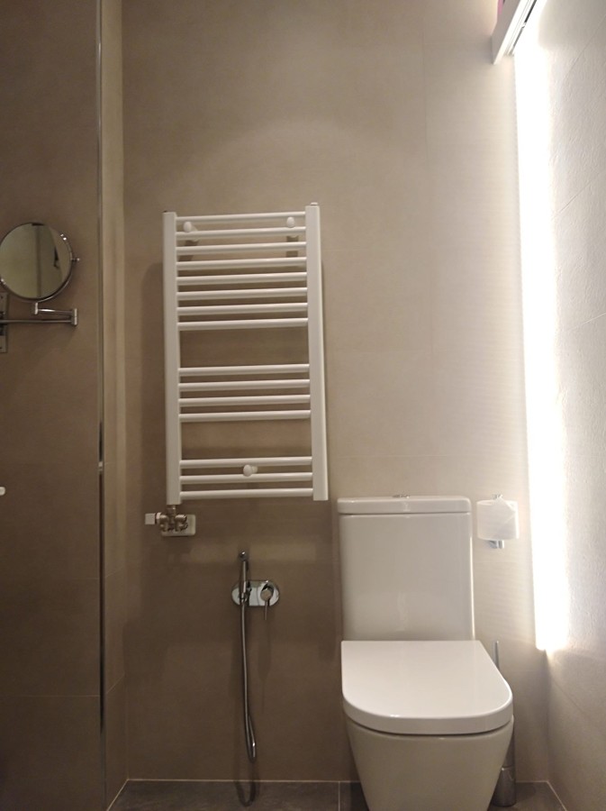 Baño compacto y radiador toallero