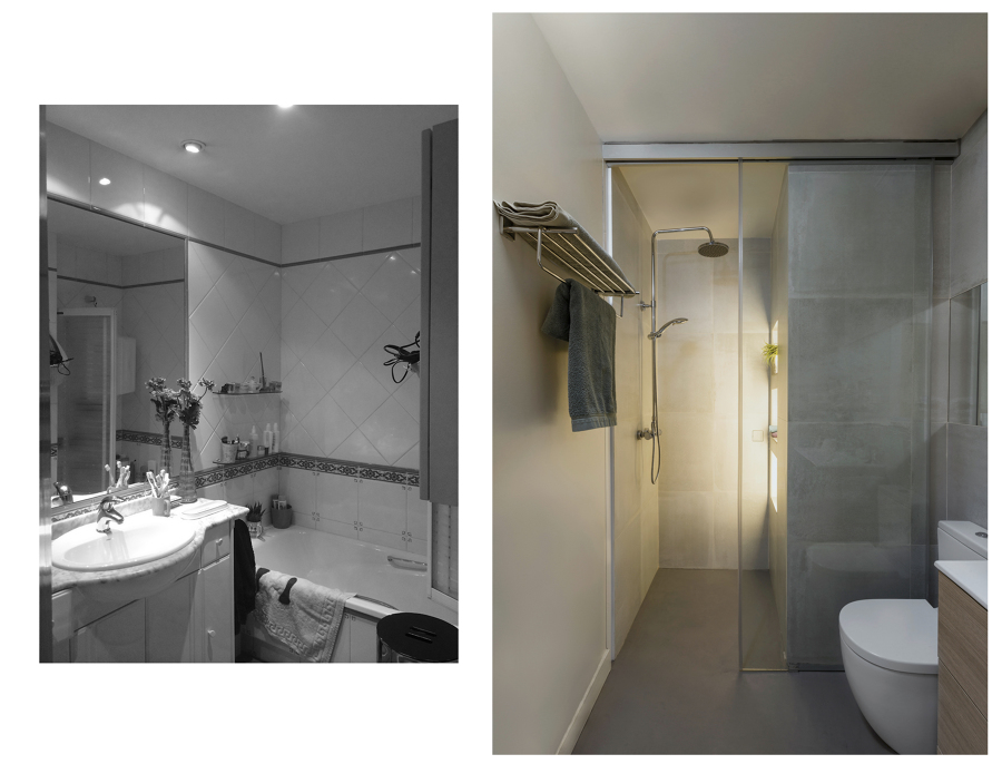 Baño principal, antes y después